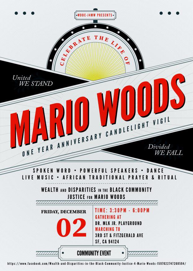 Mario-Woods-One-Year-Anniversary-Candlelight-Vigil-poster-by-Wealth-and-Disparities-in-the-Black-Community-–-Justice-4-Mario-Woods, Activists to San Francisco DA: Prosecute, Gascón!, Local News & Views 