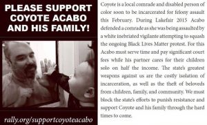 Coyote-graphic-0117-300x181, Against racism, for hope and healing, support Coyote and his family as he returns to jail, Behind Enemy Lines 