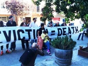 Iris-Canada-99-eviction-protest-Iris-in-front-of-banner-062716-by-Tony-Robles-300x224, A loving farewell to Iris Canada, 100 years of Black herstory killed by capitalism, Local News & Views 