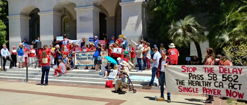 Medicare-for-All-Lobby-Day-protesting-Speaker-Rendon’s-killing-SB-562-Sacramento-062817-by-Jon-Britton-Liberation, Dear Gov. Brown, be a democrat and unleash Medicare for All, News & Views 