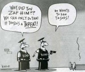 Why-did-you-zap-him-...-He-wants-to-ban-Tasers-cartoon-300x254, Tasers kill, but not in San Francisco: Community, unified for 13 years, suffers setback at Police Commission, Local News & Views 