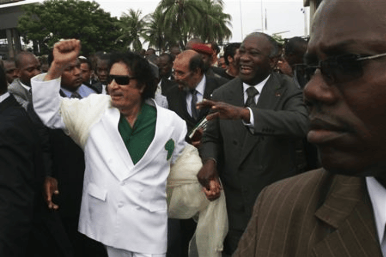Libyan-leader-Muammar-Gaddafi-welcomed-by-Ivory-Coast-President-Laurent-Gbagbo-Abidjan-airport-to-speak-to-youth-en-route-to-AU-summit-062707-by-Thierry-Gouegnon-Reuters, Burundi defies the Imperial Criminal Court, an interview with John Philpot, World News & Views 