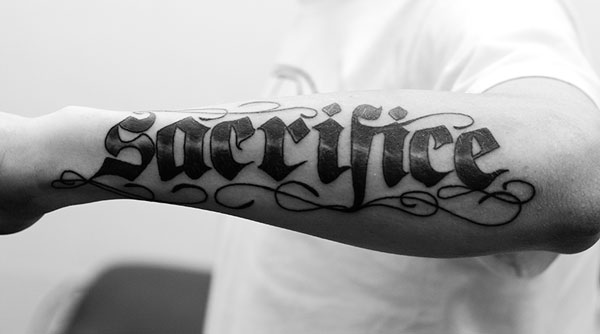 Sacrifice-tattoo, Seeing the problem, being the solution, making the sacrifice, Abolition Now! 