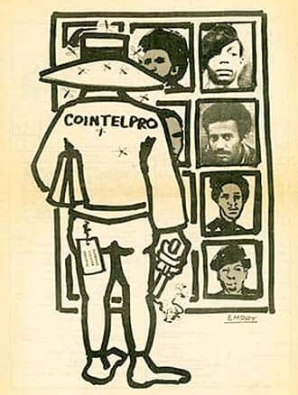The-Impact-of-COINTELPRO’-art-by-Emory-Douglas-1976, Criminalizing ‘Panther Love’ and the New Wave COINTELPRO tactics in Texas prisons, Behind Enemy Lines 