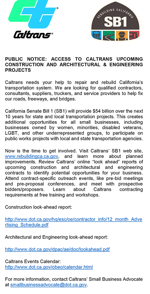 Caltrans-SB1-07-0818-10-pt-web, Public Notice: Access to Caltrans Upcoming Construction and Architectural & Engineering Projects, Public Notices 