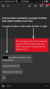 Text-message-between-younger-and-older-brother-re-threats-if-they-dont-testify-against-mother-1-169x300, Parents whose children were taken by CPS file to recall three Contra Costa judges; judges retaliate, Local News & Views 