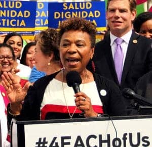 Rep.-Barbara-Lee-speaks-at-rally-300x291, The Chisholm legacy inspires Rep. Barbara Lee’s candidacy for Democratic Caucus chair, News & Views 
