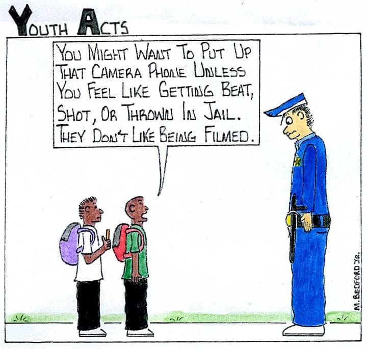 Marcus-Bedford-recording-cops-cartoon-0212-web, Supreme Court rules cops can be filmed, News & Views 