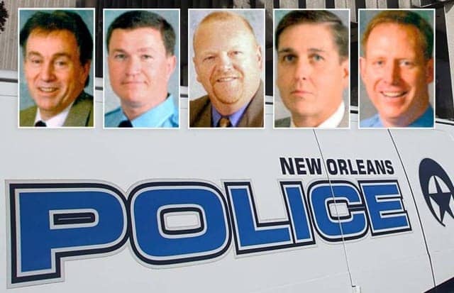 Henry-Glovers-NOPD-murderers-pics-on-police-car-Off.-Robert-Italiano-Lt.-Travis-McCabe-Off.-Greg-McRae-Off.-David-Wa, New Orleans police conviction vacated, News & Views 