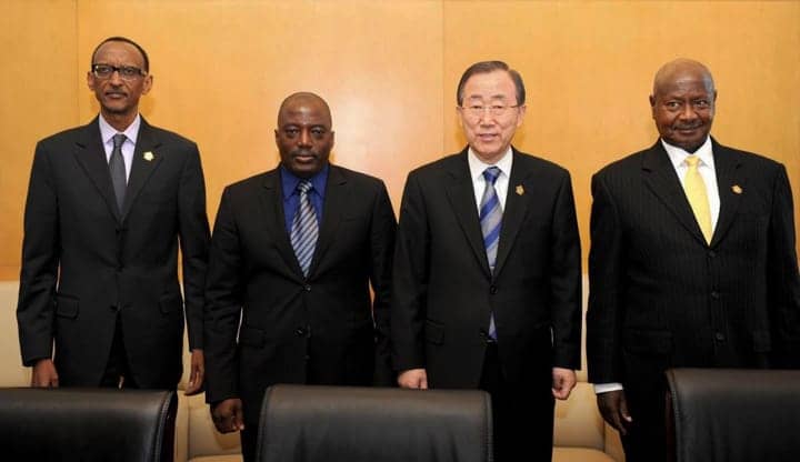 Paul-Kagame-Joseph-Kabila-Ban-Ki-moon-Yoweri-Museveni-at-African-Union, South African police arrest Congo rebels, World News & Views 