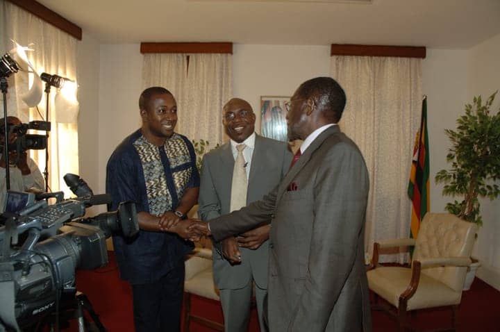 Interview-day-Roy-Agyemang-greeting-President-Mugabe-alongside-Garikayi-2009-web, ‘Mugabe: Hero or Villain’: an interview wit’ filmmaker Roy Agyemang, World News & Views 