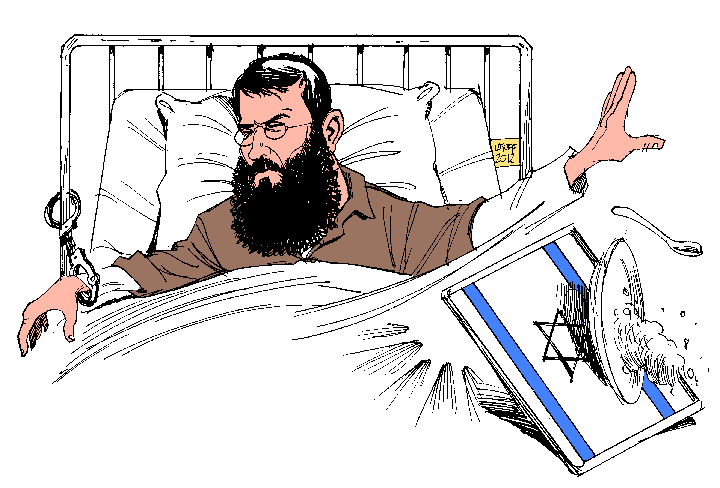 Khader-Adnan-hunger-strike-in-Israeli-prison-by-Latuff, Palestinian survivor of 66-day hunger strike pledges solidarity with striking American prisoners, Abolition Now! 