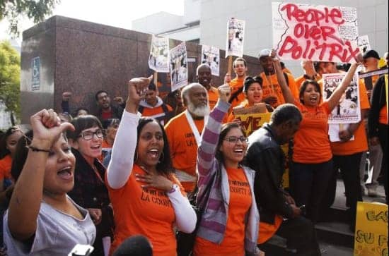 LA-County-Jail-expansion-protest-012412-by-Damian-Dovarganes-AP, LA advocates decry governor’s prison expansion compromise, moving prisoners to private prisons out of state, Abolition Now! 
