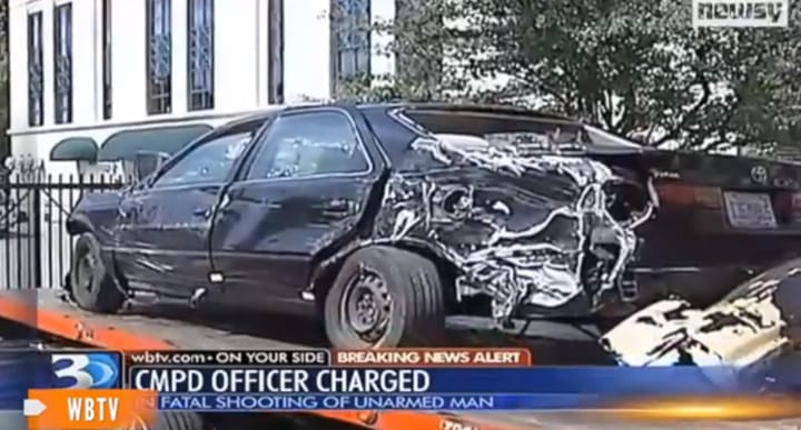 Wrecked-car-of-Jonathan-A.-Ferrell-24-killed-by-police-when-he-sought-help-Charlotte-NC-091513-by-WBTV, Police are more dangerous to the public than criminals, News & Views 