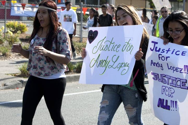 Justice-for-Andy-Lopez-march-joyful-girls-102913-by-Malaika-web, Andy Lopez, 13, murdered by cop with ‘mean gene’, Local News & Views 