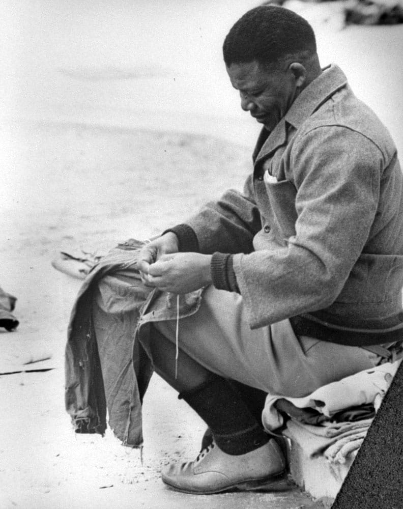 Nelson-Mandela-sews-prison-clothes-Robben-Island-1964, Mandela, sanitized, World News & Views 