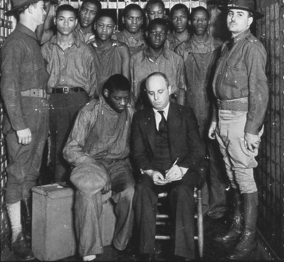 Scottsboro-Boys-jailed-w-their-attorney-Samuel-Leibowitz-web, Exoneration only the first step in making amends to the Scottsboro Boys, News & Views 