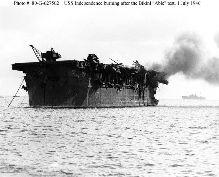 USS-Independence-burning-Bikini-Able-nuclear-bomb-test-070146-later-sunk-Farallon-Islands-Nuclear-Waste-Site-after-5, Hot spots: Radioactive San Francisco, Local News & Views 