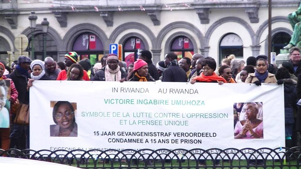 Victoire-Ingabire-supporters-protest-outside-European-Parliament-022214, Marching for Madame Victoire 20 years after the Rwandan Genocide, World News & Views 