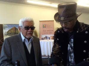Percussionist-Pete-Escovedo-Maestro-Curtis-checking-playlist-by-Rochelle-Metcalfe-300x225, Third Street Stroll ..., Culture Currents 