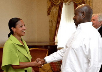 US-Natl-Security-Advisor-Susan-Rice-greets-Ugandan-Pres.-Yoweri-Museveni-NYC-050515, Rice and Museveni shake hands on crimes in Central Africa, World News & Views 