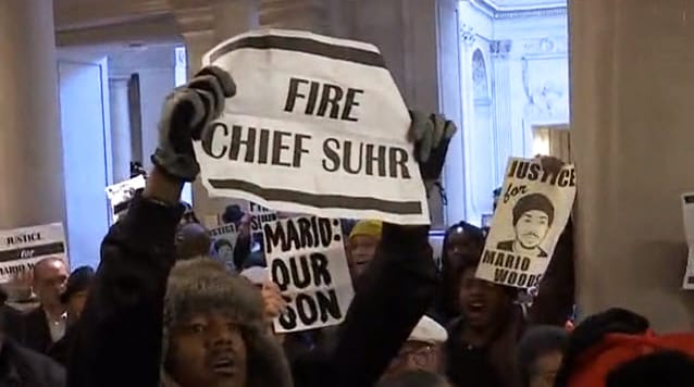 Mario-Woods-rally-protesters-outside-Mayors-Office-demanding-Fire-Chief-Suhr-122415-vid-by-KRON, Justice for Mario Woods: Christmas Eve rally at SF City Hall demands Mayor Lee fire Chief Suhr, Local News & Views 