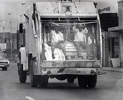 Memphis-garbage-workers-ride-in-back-with-garbage-c.-1968, Wanda’s Picks for July 2016, Culture Currents 