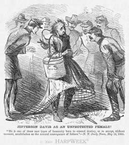 Jefferson-Davis-dresses-as-woman-to-escape-capture-cartoon-first-pub’d-05271865-in-Harper’s-Weekly-NY-Daily-News-added-quote-web-267x300, Like Jeff Davis, Trump’s in a ‘tight place’, News & Views 