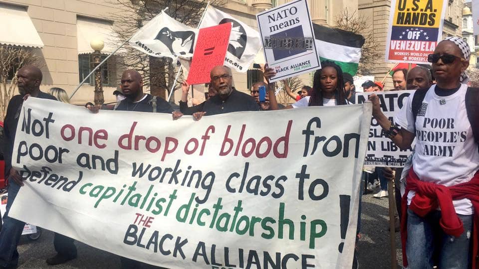 Amamu-Baraka-Black-Alliance-for-Peace-BAP-march-at-‘No-to-NATO’-protest-033019-in-Wash-DC, Greens say ‘No to NATO’ while war parties give standing ovations to NATO, News & Views 
