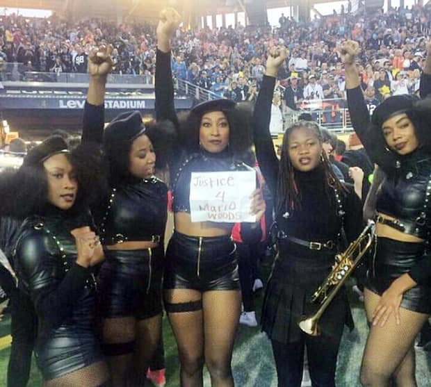 Beyoncés-dancers-demand-Justice-4-Mario-Woods-halftime-Super-Bowl-50-020716-by-Jamilah-King, Rally Tuesday at City Hall to demand justice for Mario Woods and an end to war on Black and Brown people in San Francisco, Local News & Views 