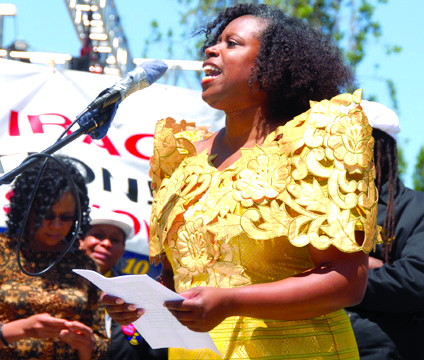 Cynthia-McKinney-speaks-050108-at-ILWU-May-Day-March-by-Charles-Slay, West Coast ports shut on May Day, Archives 1976-2008 Local News & Views World News & Views 