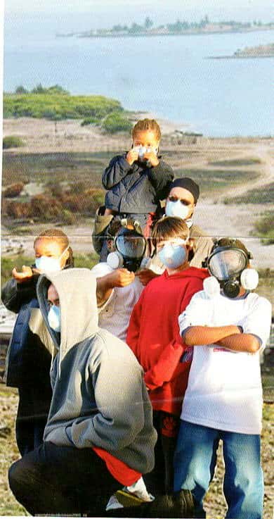 Muhammad-University-students-wear-masks-on-Hunters-Point-Hill-above-HP-Shipyard’s-Parcel-E-landfill, HP Biomonitoring awarded Packard Foundation grant, Local News & Views 