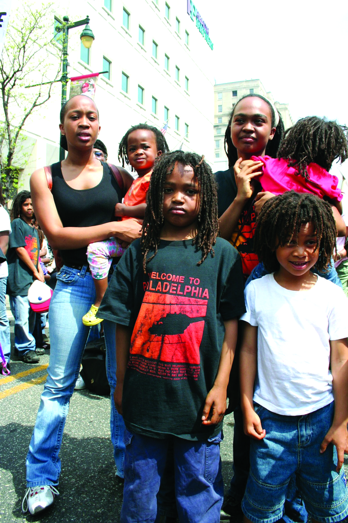Pam’s-daughters-Pixie-Rose-Africa-MOVE-kids-for-Mumia-041908-by-JR, Support and defend the MOVE 9!, Archives 1976-2008 News & Views 