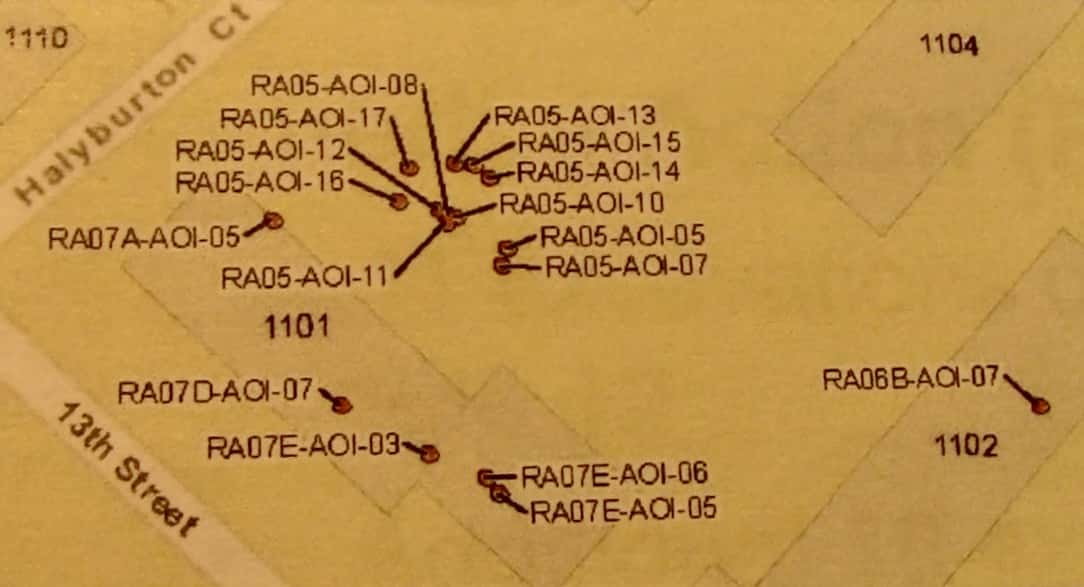 Treasure-Island-Halyburton-Court-blowup-of-tiny-inset-map-upper-left-of-main-map-w-line-pointing-to-smaller-square-on-main-map-by-Navy, Navy removes an estimated 163+ new radiation deposits from two toxic dumps and dangerously radioactive soil from under occupied Treasure Island home, Local News & Views 