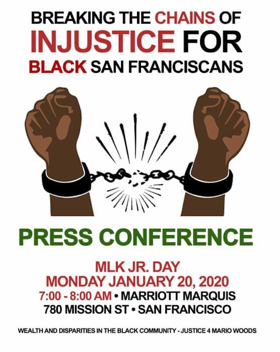 Breaking-the-Chains-of-Injustice-for-Black-San-Franciscans-poster-012020-by-Wealth-Disparities, Mayor Breed commits to support Black San Franciscans who shut down MLK Day breakfast due to racial inequity, Local News & Views 