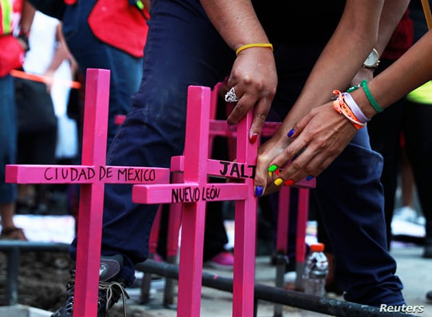 Women-place-pink-crosses-at-memorial-against-femicide-naming-states-of-Mexico-in-Mexico-City-032419-by-Reuters, California prisoners call for end to machismo and femicide in Mexico, World News & Views 