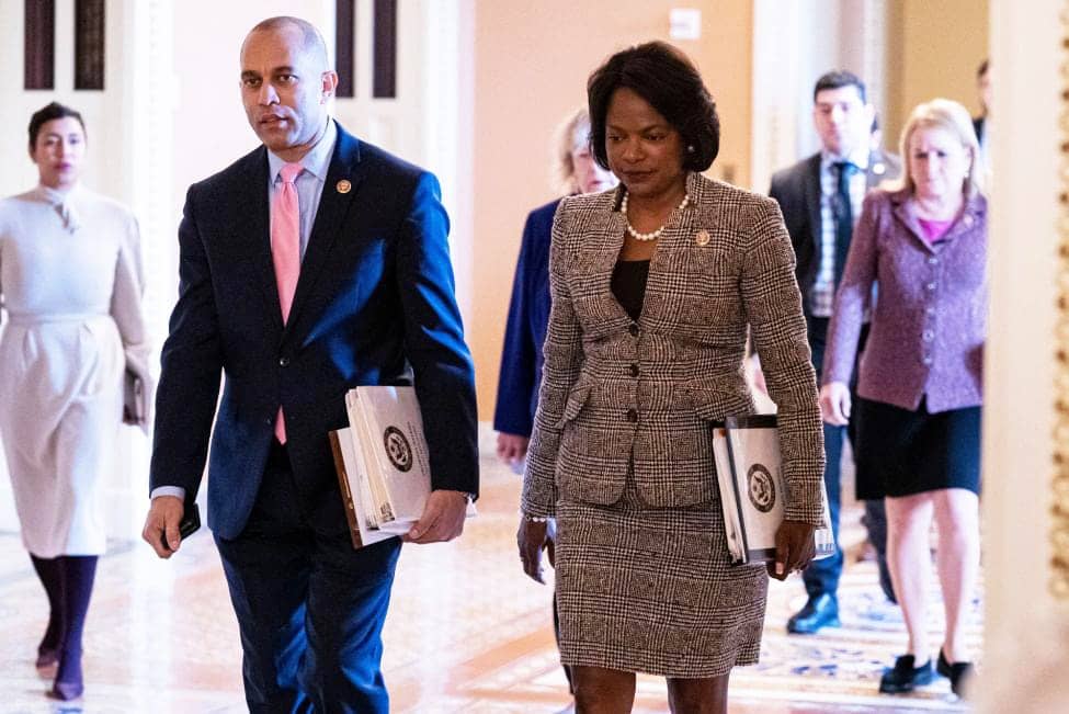 House-Managers-Reps.-Hakeem-Jeffries-NY-Val-Demings-Fla-enter-Senate-for-Trump’s-impeachment-trial-012920-by-Ken-Cedeno-UPI, Sen. Mitch McConnell rigs the process and games the system, News & Views 