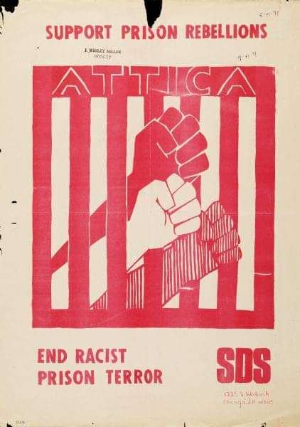 Support-Prison-Rebellions-Attica-SDS-poster-1971, National Solidarity Events to Amplify Prisoners’ Human Rights, Aug. 21 – Sept. 9, 2020, Abolition Now! 