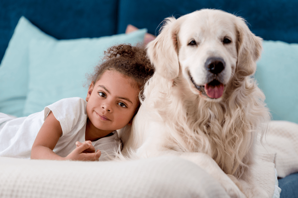 Lil-Black-girl-cuddles-up-to-big-white-dog, Pets Rx: How a furry companion can help protect kids against stress, Culture Currents 