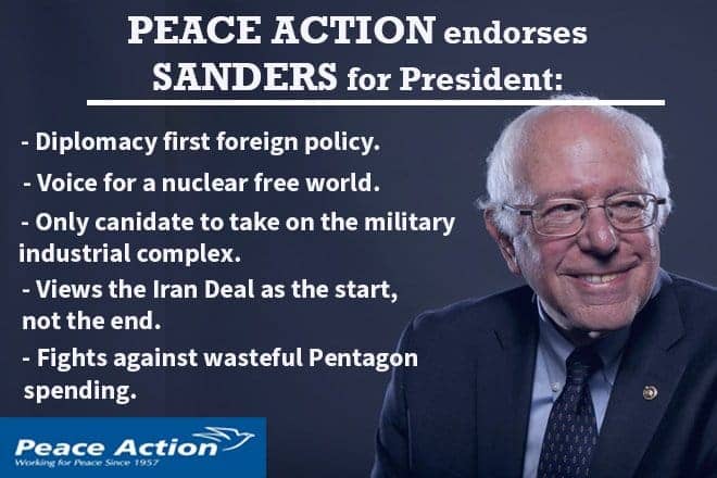 Peace-Action-endorses-Sanders-for-President-meme, Bernie Sanders and the Military Industrial Complex, News & Views 