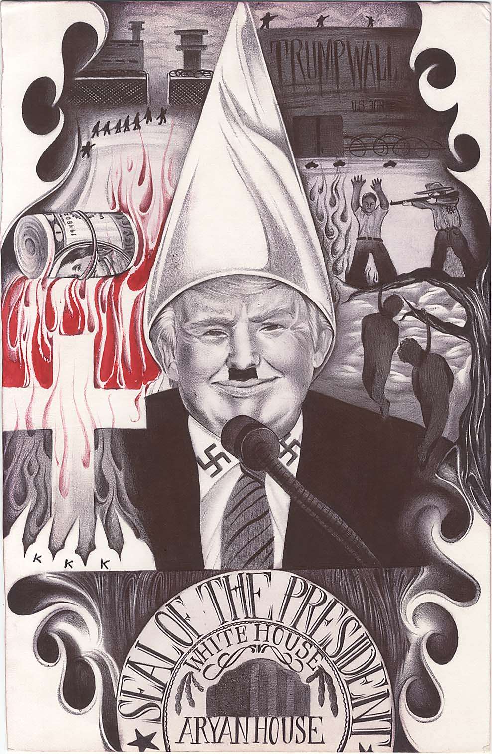 KKK-House-Trump-art-by-Xinachtli-aka-Alvaro-Luna-Hernandez-2016-via-Twitch, Comrade Malik: Is prison authorities’ real plan ‘Let the prisoners die’?, Abolition Now! 