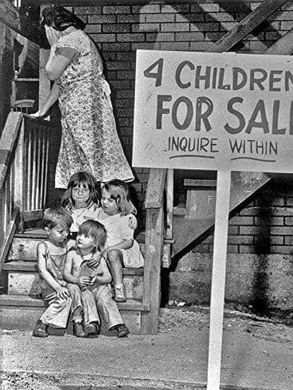 4-children-for-sale-inquire-within-sign-crying-mother-brave-children-Great-Depression, Learning from the Great Depression, News & Views 