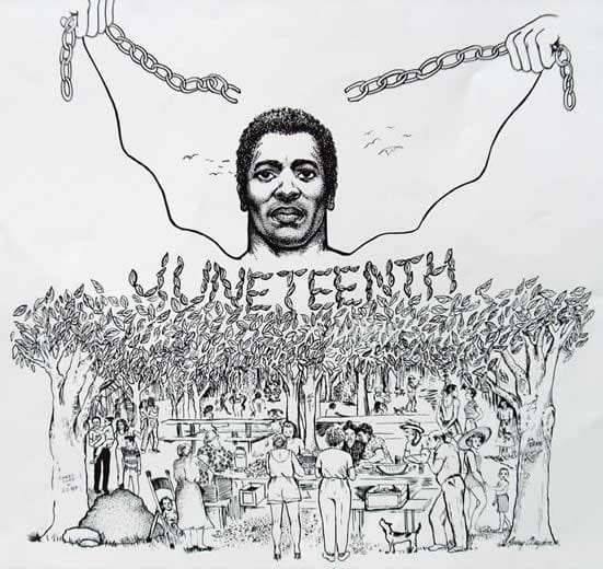 Juneteenth-drawing, Juneteenth 2020: Let’s adopt the mantra of Black unity and Black love, Abolition Now! Culture Currents 