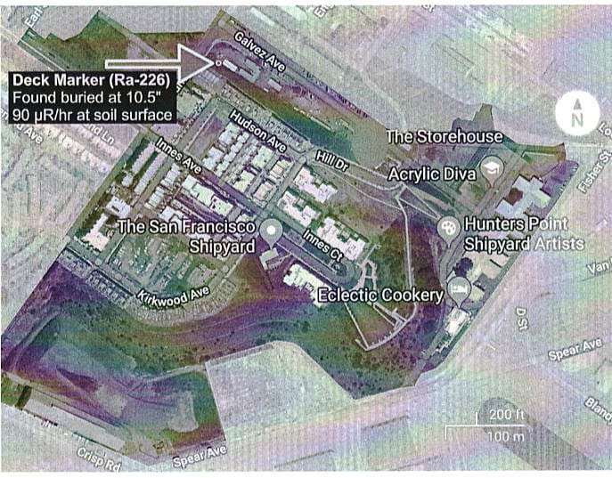 Map-of-Lennar’s-Shipyard-development-showing-location-of-radium-emitting-deck-marker, The Hunters Point Community Biomonitoring Program is establishing cause and effect relationships between environmental toxins and expressions of disease, Local News & Views 