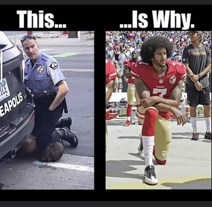 This-...-is-why-Killer-cop-Chauvin-knees-George-Floyd-Kaepernick-kneels-meme, The tale of two knees, Culture Currents 