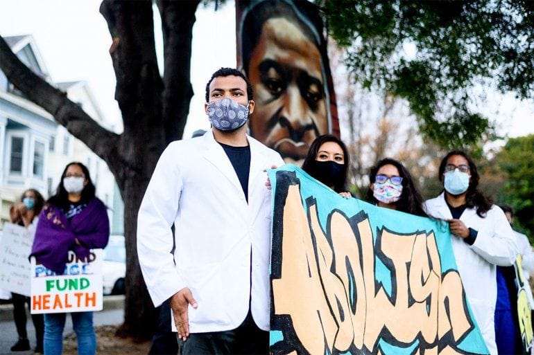 UCSF-nursing-students-rally-against-police-violence-Bridging-the-Bay-for-Black-Lives-0620-by-Noah-Berger, Frontline healthcare workers urge mass reduction in state prison population to curb coronavirus, Local News & Views 