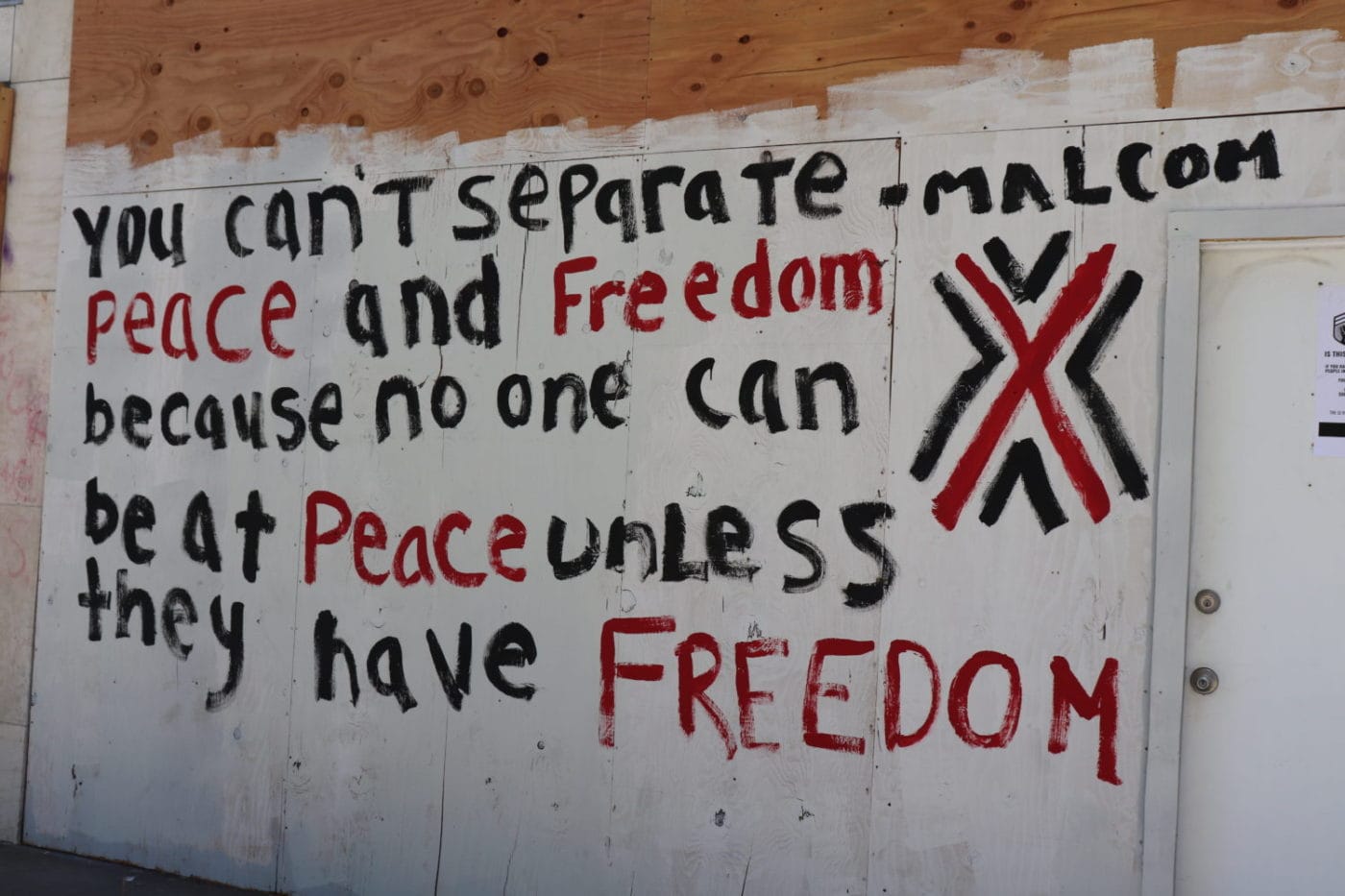 You-can’t-separate-peace-and-freedom-Malcolm’-mural-on-boarded-up-window-Oakland-0720-by-JR-1-1400x933, The July expiration of the COVID-19 eviction ban and unemployment bonus leads to calls for a General Strike, Local News & Views 