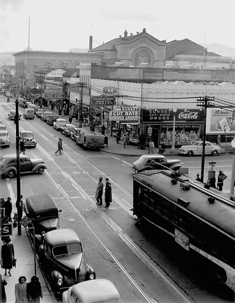 Fillmore-Street-looking-south-from-Post-Street-late-40s-by-David-Johnson, Fillmore: Harlem of the West, Culture Currents 