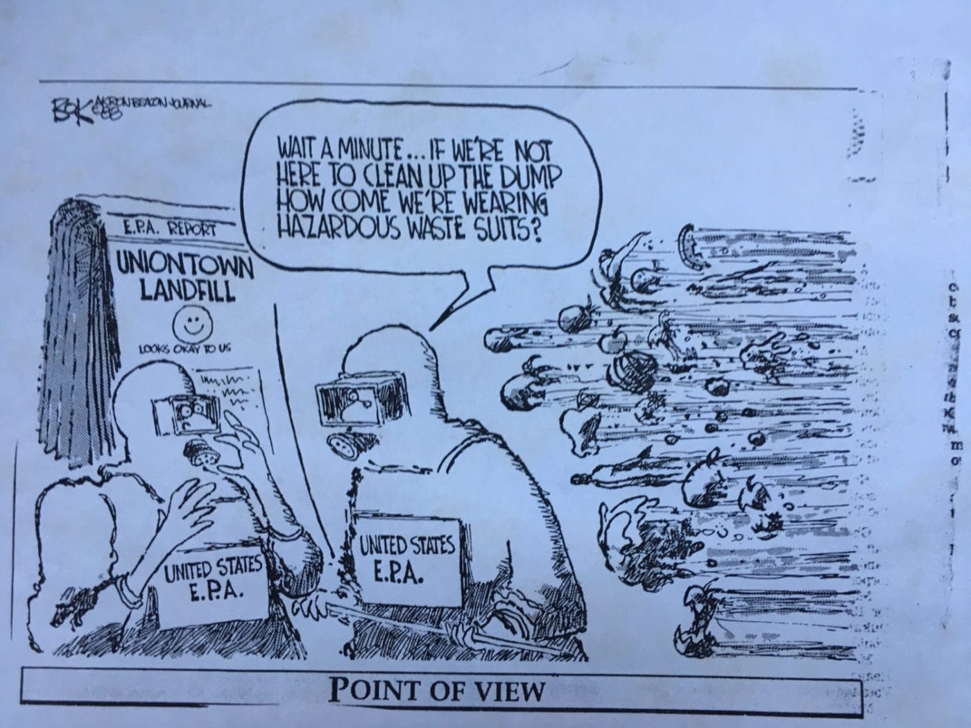Industrial-Excess-Landfill-cartoon-from-1988-Akron-Beacon-Journal-1400x1050, 2020 hindsight brings corrupted radiation testing into focus at the EPA – Part 4, News & Views 