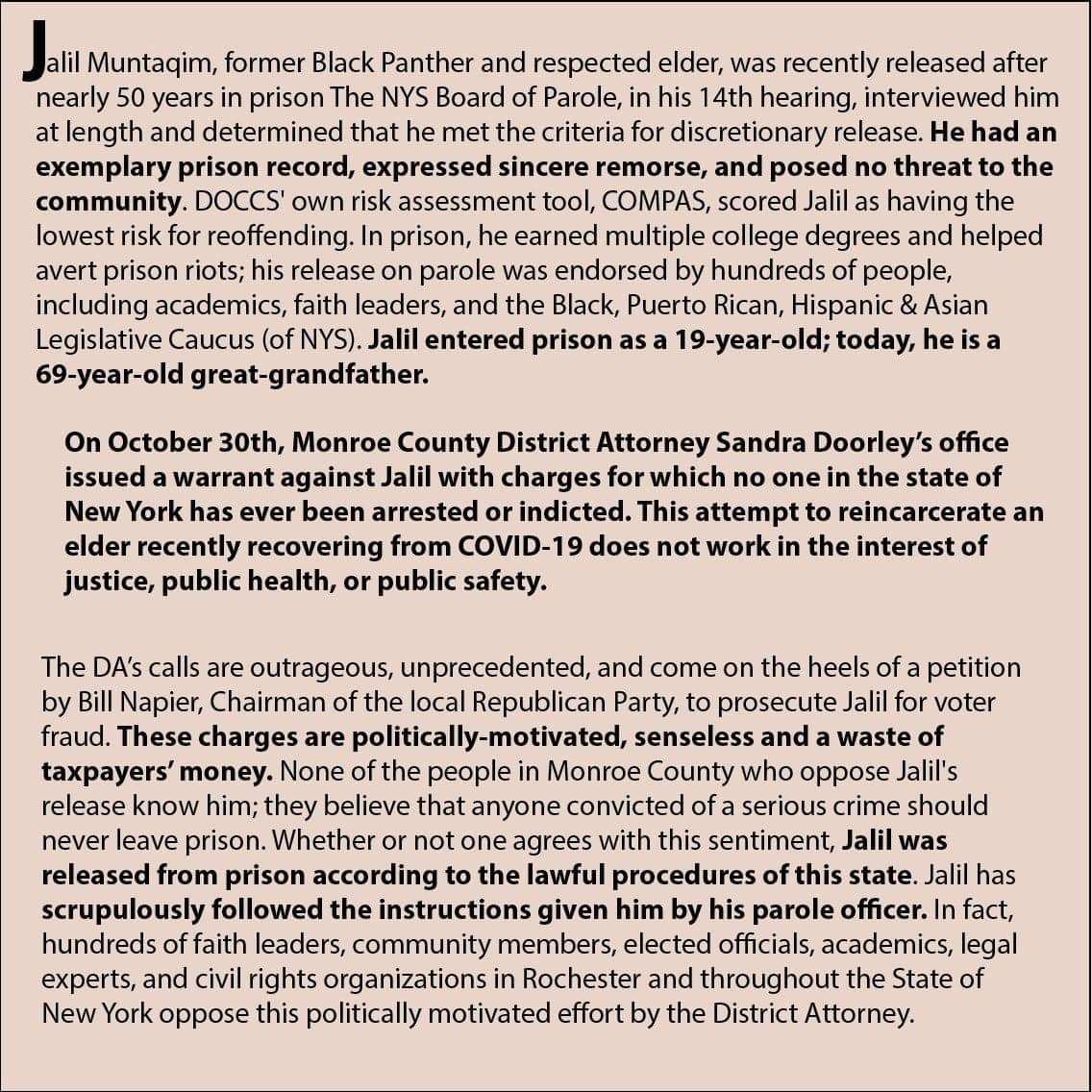 20201031_144248, Jalil Muntaqim, recently paroled after 49 years, was arrested Friday and is facing re-imprisonment for completing a voter registration form, News & Views 
